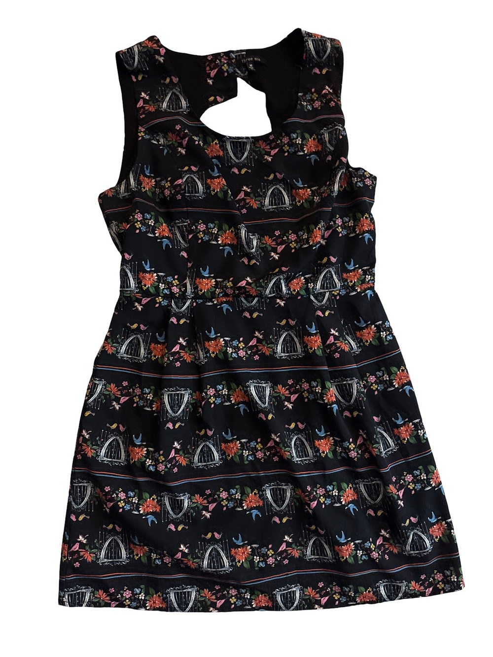 Sleeveless Black Floral Keyhole Casual Dress